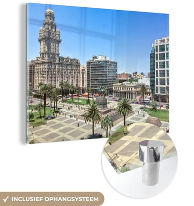 ® Glasschilderij 160x120 cm - Schilderij acrylglas - Onafhankelijkheidsplein bij Montevideo in Uruguay - Foto op glas - Muurdecoratie woonkamer - Wanddecoratie slaapkamer - Schilderijen