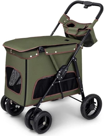 Huisdierenbuggy - Dierenwagen - Comfortabel Reizen - Afneembare Reiswieg - Tot 30 kg - Groen