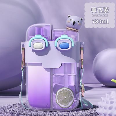 Bouteille d'eau pour enfants Tasse d'été Adorable Bouchon Tasse avec paille Bouteille d'eau pour étudiants Grande Bouteille Ventre Amicale pour les voyages en extérieur Cadeau pour fille Utilisation pratique 530ml