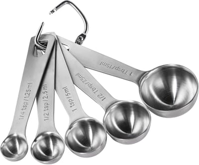 5 set - Lepel - Tafellepels - Kruidenlepel - Koffielepel - Roestvrij staal - Rond - Maatlepel - Geschikt voor bakken, koken en koffie - Inclusief opbergring - Zilverkleurig