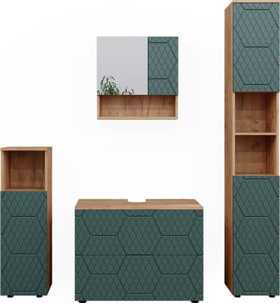 Vicco Badkamermeubel set Irma, Groen/Goudkleurig Eiken, 4-delig