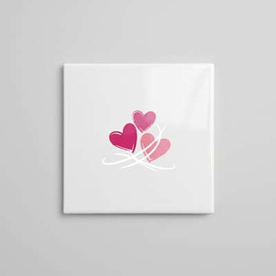 Roze Hartjes Minimalistische Tegel – Romantische Liefde Wanddecoratie Cadeau – 15 x 15 cm Keramische Tegel