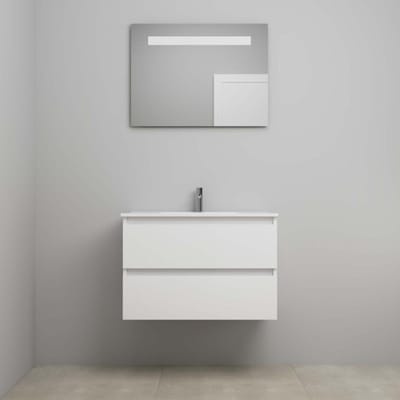 On-Line Badkamermeubelset - 80 cm - Voorgemonteerd - Porseleinen Wastafel - 1 Kraangat - Spiegel met LED-Verlichting - Hoogglans Wit