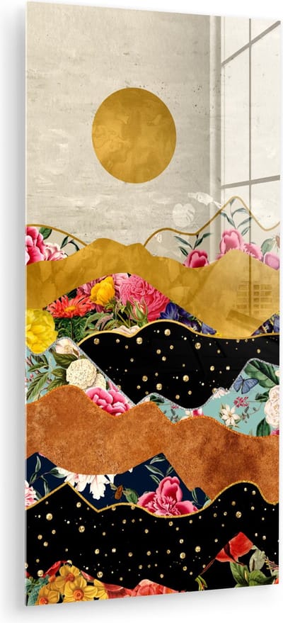 MuchoWow® Glasschilderij 20x40 cm - Schilderij acrylglas - Goud - Bloemen - Print - Abstract - Landschap - Patronen - Foto op glas - Muurdecoratie woonkamer - Wanddecoratie slaapkamer - Schilderijen