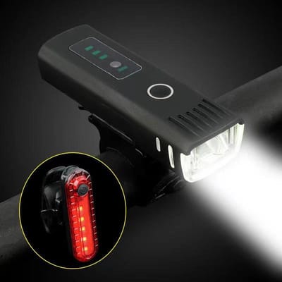 Cross Border 220 Intelligente lichtgevoelige fietskoplamp Opgeladen hoeveelheidsweergave Outdoor Nachtrijverlichting Set voor- en achterlicht black