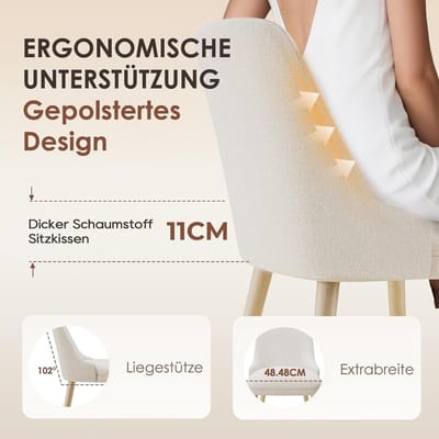 Eetkamerstoelen Set van 4 – Mid-Century Modern Gestoffeerde Stoelen met Houten Poten, Hoge Rugleuning, Beige – 53,5 x 48,5 x 82,5 cm – Comfortabele Stoelen voor Eetkamer, Keuken, Restaurant of Café – Laura