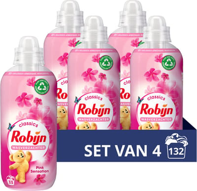 Robijn Wasverzachter Pink Sensation 33 Wasbeurten - 4 x 825 ml - Voordeelverpakking