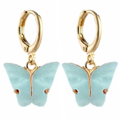Fako Bijoux® - Minimalistische Oorbellen - Vlinder Met Acryl - Ring Oorbellen - Goudkleurig - Aqua