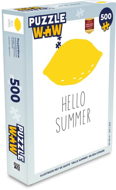 Puzzel Illustratie met de quote "Hello summer" en een citroen - Legpuzzel - Puzzel 500 stukjes