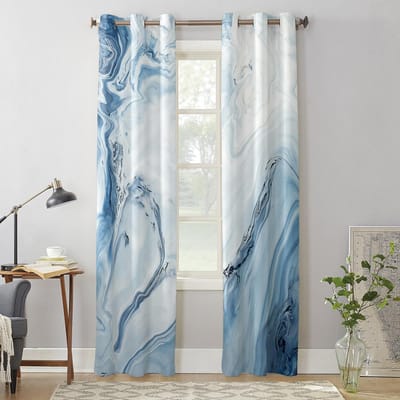 Marmer Vloeibare Textuur Blauwe Raamgordijnen voor Woonkamer Huis Slaapkamer Keuken Decora Kerstgordijn 135W x 60H(cm) x1