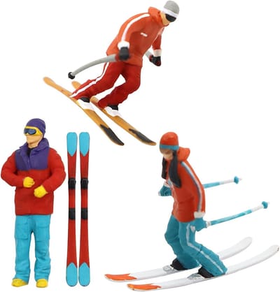 Miniatuur Ski Figuren Set - 3 Stuks voor Micro Landschap Decoratie van Wegen en Spoorwegen