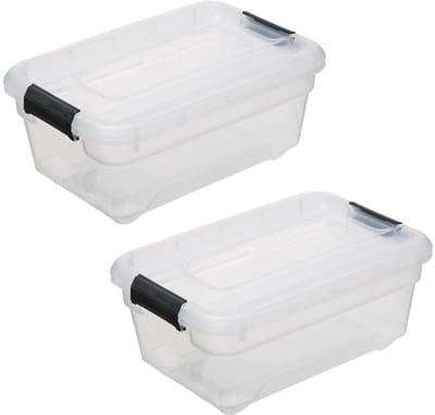 5Five opberg kist met deksel - 2x - Solutions Box - 4 liter - 29 x 19 x 12 cm - kunststof - transparant