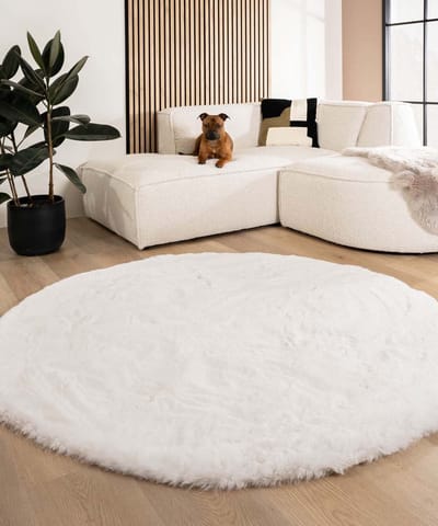 Fluffy vloerkleed rond - Comfy Deluxe wit 80