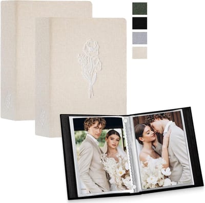 Fotoalbum 9 x 13 cm, 100 Stuks, Mini Linnen Insteekalbum voor Portretten, Beige, Compact en Duurzaam