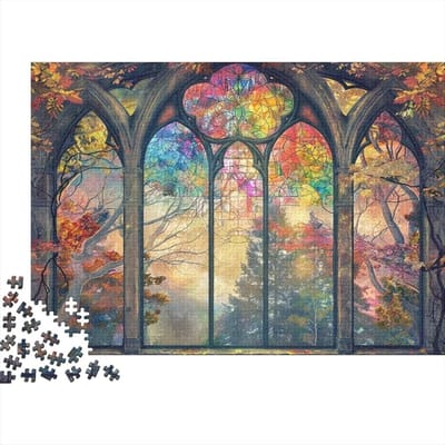 Gekleurd glas puzzel - Herfstbos motief - Ontspanning thuis - Bevordert cognitieve vaardigheden - 1000 stukjes - Stijl 5