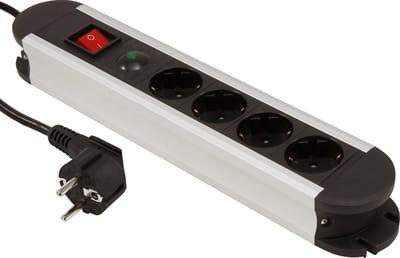 McPower Vrijstaande Stekkerdoos - Verdeelstekker met 4 Stopcontacten - Stekkerblok met 1.4 meter kabel- Aluminium