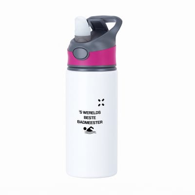 Hacebo® - 'S werelds beste badmeester waterfles met rietje roze - Badmeester - Badmeesters - zwemmen - zwemdiploma - cadeau - kado - gift - geschenk - vaderdag - lifeguard - water fles - 650ML