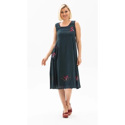 Mouwloze Shile Stof Burçak Midi Lengte Zomerjurk Petrol