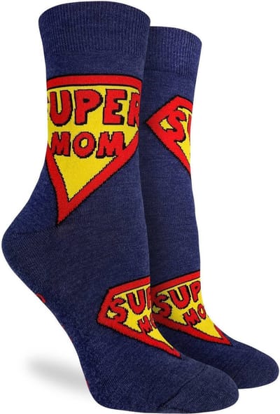 Malinsi® Grappige Sokken SuperMom - Leuke Huissokken Dames - Gekke Cadeaus Cadeautjes Volwassenen - Funny Socks Geschenkset Kerst - Cadeau voor Vrouwen Mama Moeder Oma Superman - Moederdag Cadeautje Geschenk Giftset Verjaardag Kerstsokken