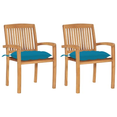 vidaXL - Tuinstoelen - 2 - st - met - lichtblauwe - kussens - massief - teakhout