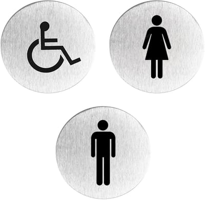 Dailygoods- Toiletbordjes 3 stuks - Roestvrij Staal - Zelfklevend - Mannen/Vrouwen - 6,7 x 6,7 cm - Eenvoudig Patroonontwerp - Toiletstickers