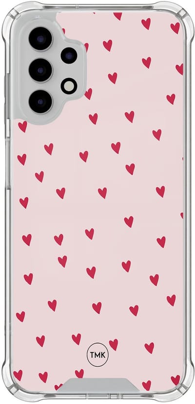 Shockproof hoesje geschikt voor Samsung Galaxy A13 4G - Cute hearts - Schokbestendig - Verhoogde randen - TPU case - Extra Sterke Back Cover - Print - Transparant, Roze