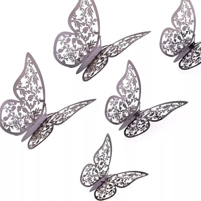 JHUBERS- Vlinders 3D Decoratie - 24 Stuks Muurstickers - Verwijderbaar - Kinderkamer Ornamenten - Bruiloft Decor - Donker Grijs - Muursticker