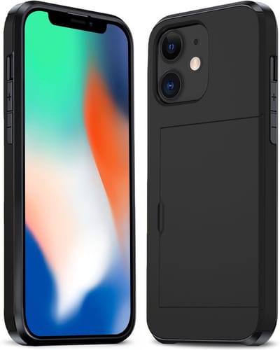 Hoesje Geschikt voor iPhone 11 Hoesje Pasjeshouder Shockproof Hard Case - Hoesje Geschikt voor iPhone 11 Hoes Met Kaarthouder - Zwart