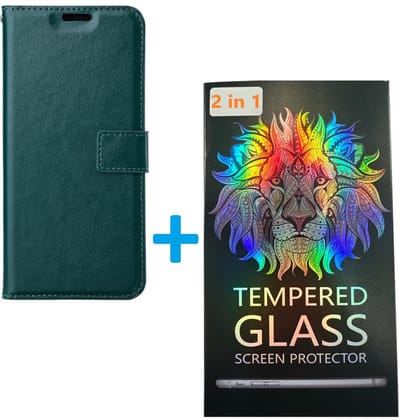 Portemonnee Book Case Hoesje + 2x Screenprotector Glas Geschikt voor: Samsung Galaxy A16 - Groen