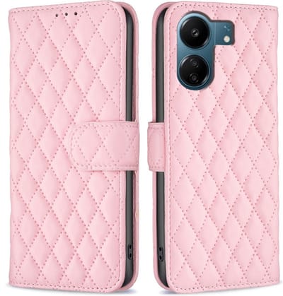 BINFEN Hoesje - Geschikt voor Xiaomi Redmi 13C / Poco C65 Hoesje - BINFEN Rhombus Book Case - Pink