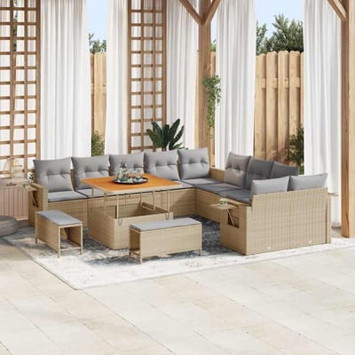 vidaXL Tuinbank Set met kussen met opslag 13 pcs Beige poly rattan