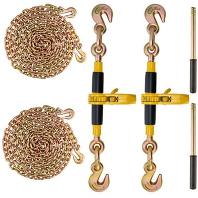 VEVOR ratelketting spanbanden 2-pack 3/8"-1/2" zware last spanbanden met G80 kettingen 5443 kg veilige lastlimiet, arbeidsbesparende antislip handgreep spanbanden voor dieplader vrachtwagentrailer