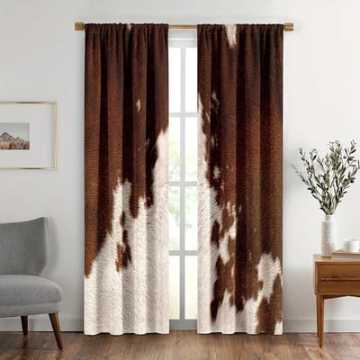 2 stuks Koeienhuid Raambekleding Koeienprint Gordijnen Boerderijdier Raambekleding Westerse Cowboy Boerderij Raambekleding. 150x166cm black