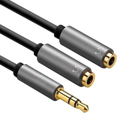 Jack Splitter Kabel - 3.5 mm naar 3.5 mm - Male to Female - Universeel - Zwart - 0.5 meter - Allteq