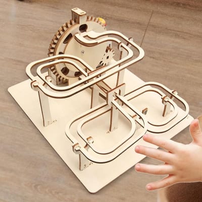 Houten Puzzel - Modelbouwset - Educatief Spelen - Mechanische Achtbaan - 19 cm - Houtkleur
