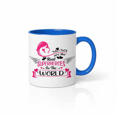 Moederdag Mok - Mums Are The Real Superheroes In The World - Koffiebeker 330ml - Blauw/Wit