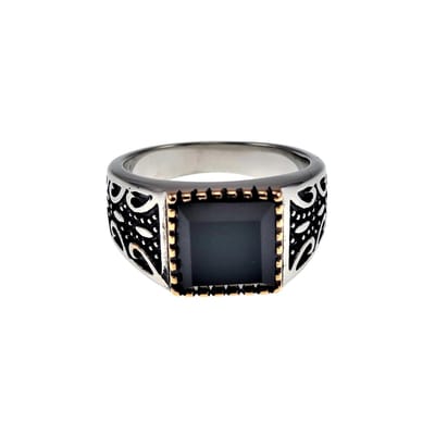 Zegelring Heren - Gepolijst RVS - Ring met Zwarte Onyx