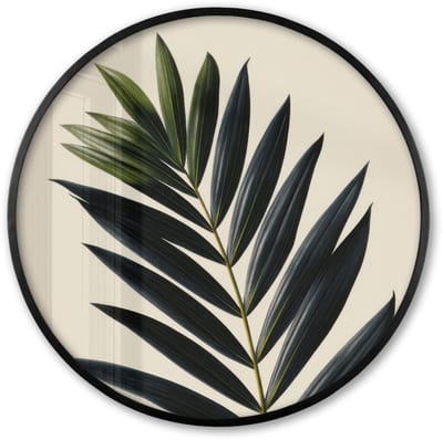 Poster in lijst Rond - Fotolijst 60x60 cm - Posters - Palmblad - Donkere bladen - Subtiel - Ronde posterlijst zwart - Decoratie - Wanddecoratie woonkamer - Muurdecoratie slaapkamer