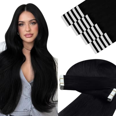 Luxe Tape-in Haarverlenging Echt Haar 70 cm Zwart Onzichtbare Bevestiging