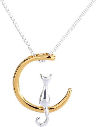 24/7 Jewelry Collection Kat Maan Ketting - Goudkleurige Maansikkel - Zilverkleurig