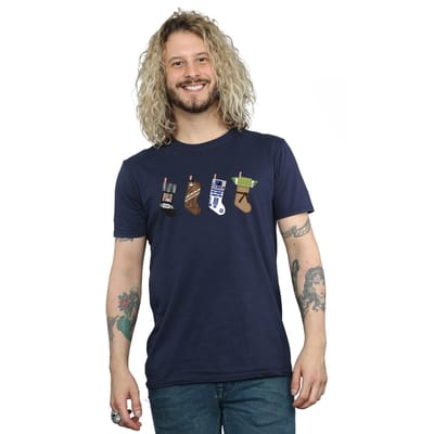 Star Wars Heren Kerstmis Kousen T-Shirt (Marineblauw)