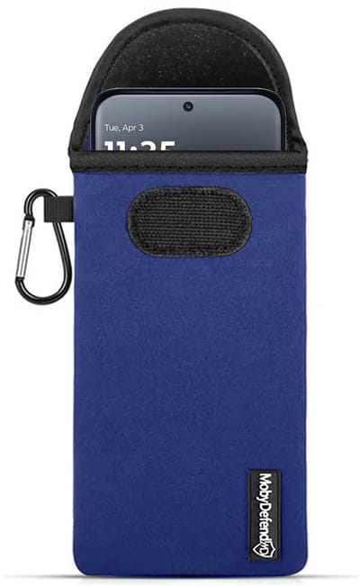 MobyDefend Hoesje - Geschikt voor Motorola Edge 70 Pro - Neopreen Pouch Met Karabijnhaak - Insteek - Riemlus - Blauw