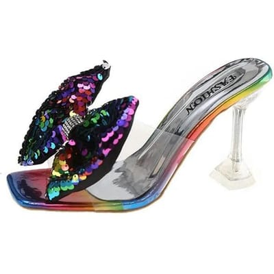 WTEMPO Veelzijdige Sandalen met Vierkante Neus Dames Kristal Mode Strik Dunne Hak Feest Kleurrijk Cool Comfortabel Transparante Hoge Hakken Dropshipping Groothandel 35 veelkleurig