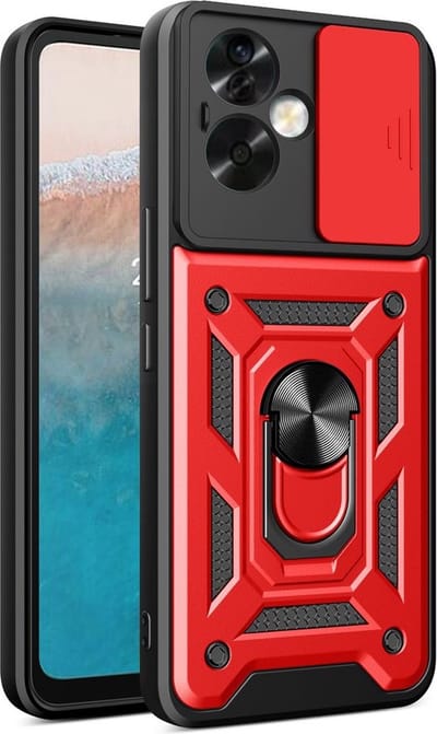 MobyDefend Hoesje - Geschikt voor Oppo A79 / OnePlus Nord N30 SE - Pantsercase Met Draaibare Ring - Rood