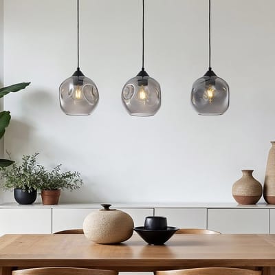 LumenXL 3-lichts hanglamp Fayen zwart - golvend smoke glas