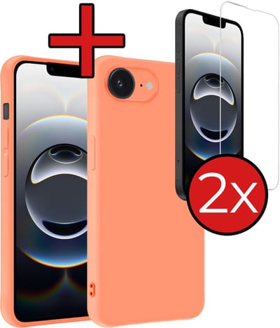 Hoesje - Met 2x Screenprotector - Geschikt voor Apple iPhone 16e / 17e - Sterk & Shockproof - Telefoon Hoes - Back Cover - Siliconen Case - Telefoonhoes - Perzik