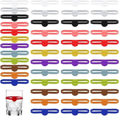 Set van 48 Herbruikbare Siliconen Glazenmarkers in 12 Kleuren voor Thuis, Bar en Feestjes