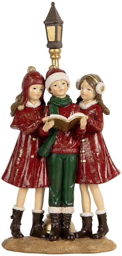 Clayre & Eef Kerstdecoratie Beeld Kinderen 14x9x28 cm Rood Kunststof