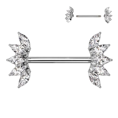 Tepelpiercing 5 Marquise Crystals Fan Ends 1.6x14 - wit - LMPiercings