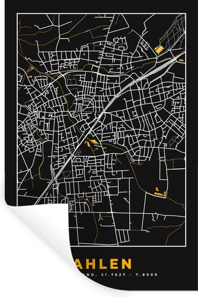 Muurstickers - Sticker Folie - Duitsland – Black and Gold – Ahlen – Stadskaart – Kaart – Plattegrond - 20x30 cm - Plakfolie - Muurstickers Kinderkamer - Zelfklevend Behang - Zelfklevend behangpapier - Stickerfolie
